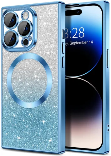 Vista 11 de Hython Funda para iPhone 13 Pro transparente con purpurina magnética [compatible con MagSafe] Protector completo de lente de cámara delgado