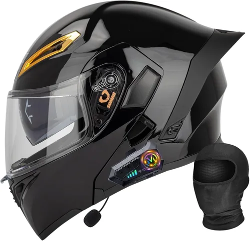 Vista 16 de Casco Bluetooth Moto DOT Aprobado Casco Abatible, Casco Integrado De Moto, Cascos Abatible con Doble Visera, Ventilación Forro, para La Respuesta