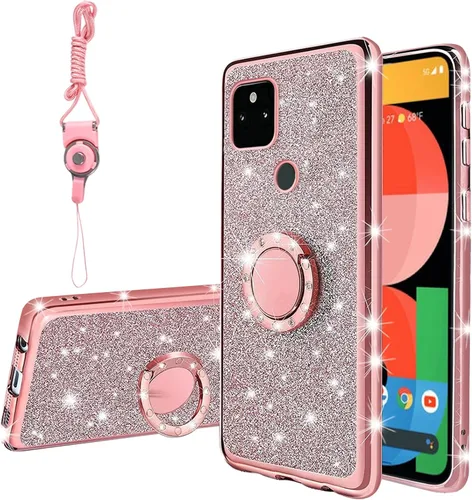 Vista 49 de Funda compatible con Google Pixel 6 Pro para mujer, con purpurina, suave, elegante, transparente, TPU de lujo, bonita funda protectora con correa