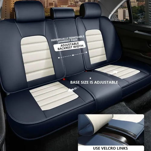 Vista 5 de Fundas de Asiento de Coche para Honda Element 2003-2011, Funda de Asiento de Cuero PU Impermeable Suave y Transpirable con Bolsillos de Negro