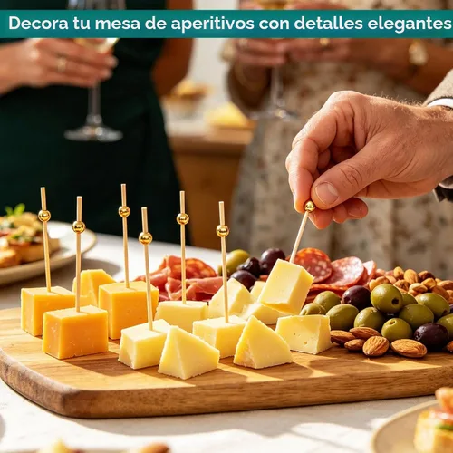 Vista 6 de Púas de cóctel, palillos de dientes para aperitivos, 100 piezas de 4.7 pulgadas palillos de cóctel de perlas doradas para decoraciones de fiestas
