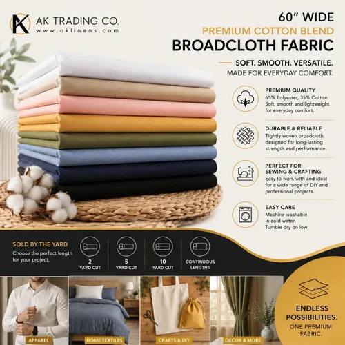 Vista 2 de AK Trading CO. Tela de mezcla de algodón premium tipo broadcloth de 60 pulgadas de ancho por yarda - Coppen