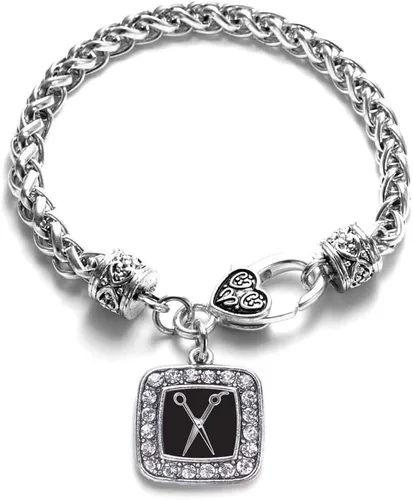 Vista 133 de Pulsera de dijes cuadrados de plata con joyería de circonita cúbica