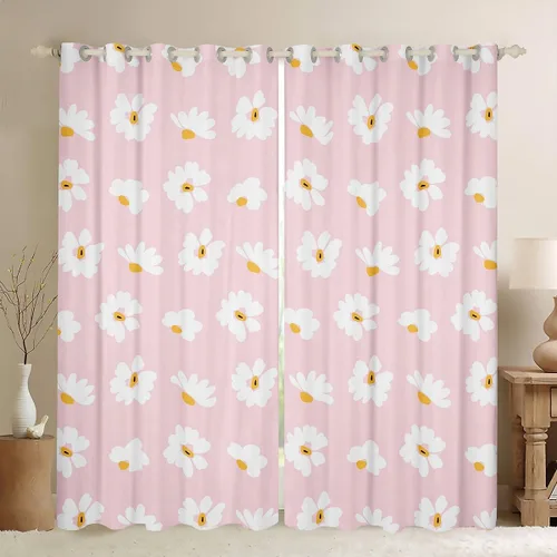 Vista 16 de Castle Fairy Daisy Florals Curtains for Living Room,Cartoon Wildflowers Window Drapes Bedroom Blackout,Retro Country Style Window Treatment Grommet