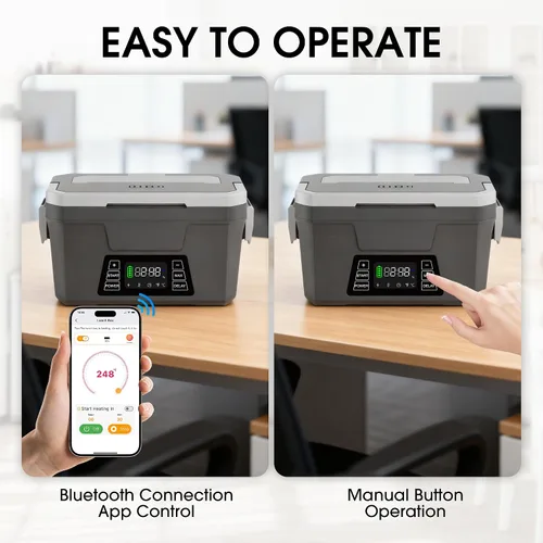Vista 3 de Herrfilk Fiambrera eléctrica inalámbrica para adultos con control de aplicación, lonchera portátil con calefacción de 1.2 litros, funciona