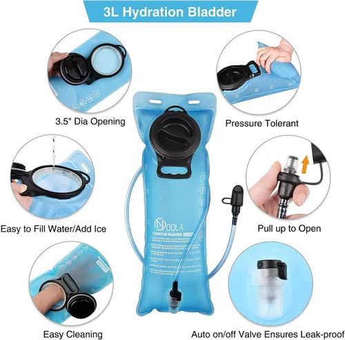 Vista 2 de NOOLA Mochila de hidratación con vejiga de agua de TPU de 3 L, mochila táctica de agua Molle para hombres y mujeres, paquete de hidratación