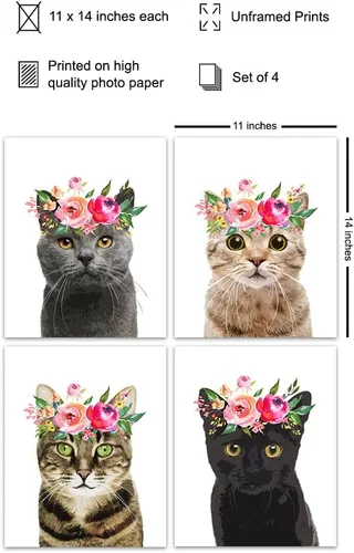 Vista 2 de Regalos para amantes de los gatos para mujeres de 11 x 14 pulgadas, bonito arte de pared de gato atigrado, decoración de habitación para dormitorio