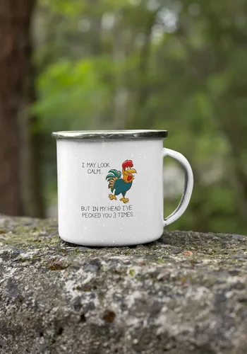 Vista 3 de I May Look Calm. But In My Head I've Pecked You 3 Times. - Divertida taza de café esmaltada sarcástica para regalo, color blanco, 12 onzas