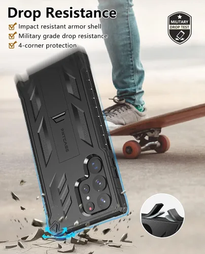 Vista 6 de FNTCASE Funda para Samsung Galaxy S23-Ultra: protección de grado militar a prueba de caídas cubierta móvil con soporte TPU resistente a prueba