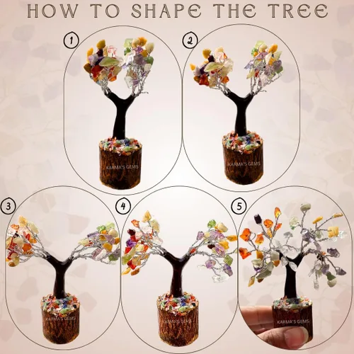Vista 6 de Árbol de la vida pequeño con múltiples cristales, árbol de decoración de Feng Shui, árbol de cristal de energía positiva, árbol de piedras preciosas