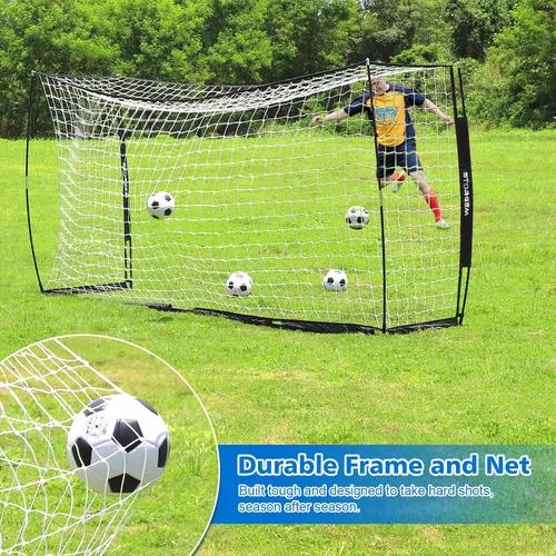 Vista 4 de Storgem Portería de Fútbol, Red de Fútbol, Porterías de Fútbol para Patio Trasero, con Marco de Lazo, Base Metálica Plegable y 15 Conos