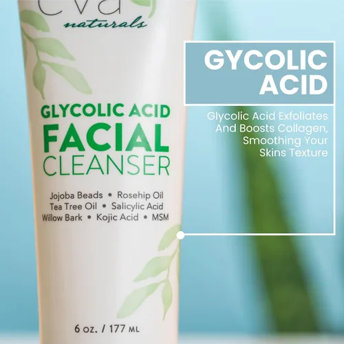 Vista 6 de Eva Naturals Limpiador facial de ácido glicólico – Lavado facial exfoliante con ácido salicílico, árbol de té y vitamina E para acné, puntos negros