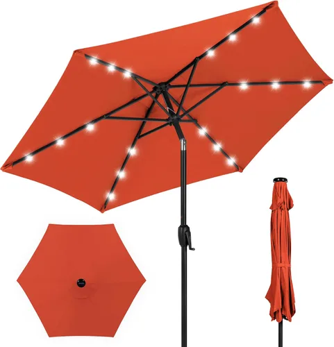 Vista 68 de Best Choice Products Sombrilla de Patio Solar de Poliéster con Luz LED de 10 pies con Ajuste de Inclinación y Tela Resistente a los Rayos UV - Gris