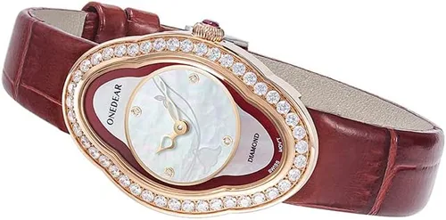 Vista 2 de onedear Reloj de lujo para mujer reloj de pulsera de cuarzo suizo con marca de tiempo de diamante Convallaria Majalis rojo