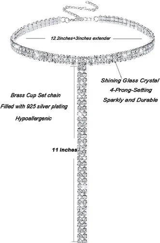 Vista 7 de Gargantilla de diamantes de imitación de plata brillante gargantilla de cristal para mujer