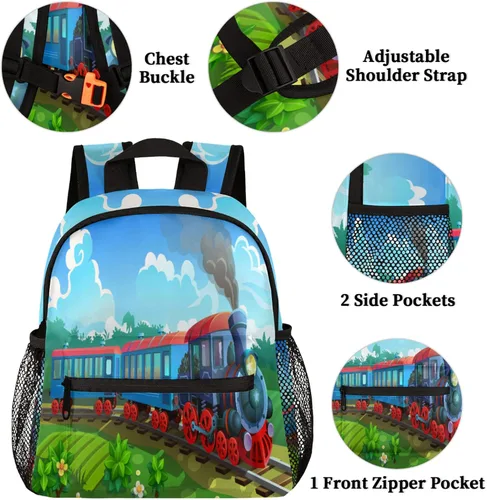 Vista 3 de Pardick Mochilas para niños y niñas, mochila escolar ligera para laptop o universidad, Zz coloridos trenes de vapor, Mochilas Daypack