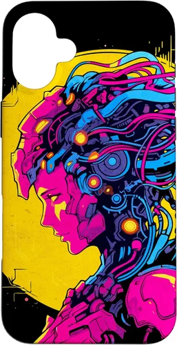 Vista 22 de Funda estilo anime futurista Cyberpunk para iPhone 16 Robot Woman