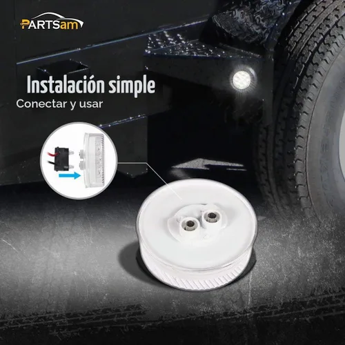 Vista 5 de Partsam 2 piezas de 2.5 pulgadas, marcador lateral redondo blanco y luces de liquidación, luces de respaldo inversas, 13 diodos, ojales/coletas