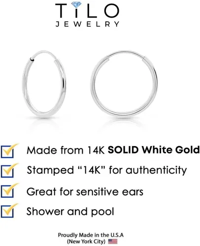 Vista 4 de Aretes de argollas sinfín redondas de oro blanco de 14 ct - 10-18 mm