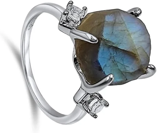 Vista 25 de Anillo de cristal crudo real con piedra natal, plata de ley, oro blanco, regalo de joyería para ella, regalo de Navidad, Día de la Madre