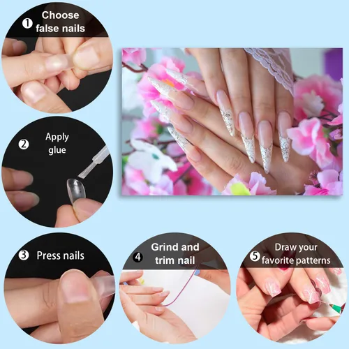 Vista 4 de FEBSNOW 1000 piezas de puntas de uñas acrílicas francesas tipo ataúd/bailarina, uñas artificiales de cobertura media, 10 tamaños, con estuches