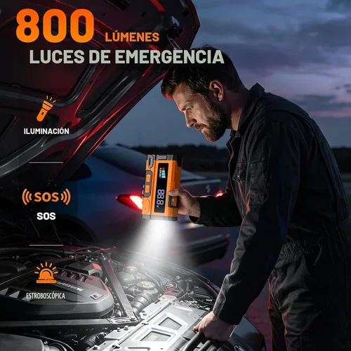 Vista 4 de Arrancador de batería de coche - Caja de salto de litio portátil Anaranjado vibrante