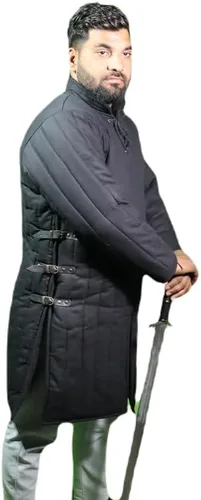 Vista 3 de Chaqueta de Gambeson acolchada gruesa medieval de manga completa con armadura, tela de algodón negro - M