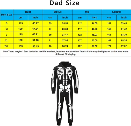 Vista 7 de Conjunto de Halloween familiar a juego de una pieza para cosplay, disfraz acogedor estampado de esqueleto con cremallera y capucha