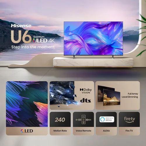 Vista 4 de Hisense - Smart Fire TV, ULED 4K UHD, Serie U6HF de 50", 50U6HF, 2025, control remoto por voz con Alexa, QLED, atenuación local de matriz completa