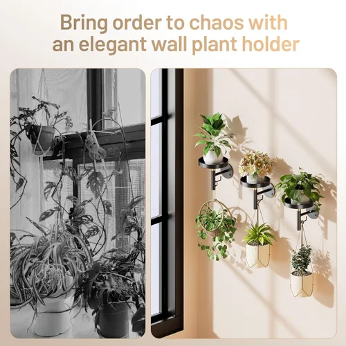 Vista 5 de YUOROS Paquete de 3 Soportes de Plantas de Pared, Macetas de Pared para Plantas de Interior, Estanterías Colgantes para Plantas de Ventana, Negro