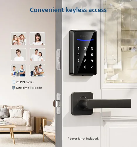 Vista 2 de Philips Cerradura de puerta de entrada sin llave, genera código único de forma remota no conectada, cerradura de cerrojo independiente con teclado