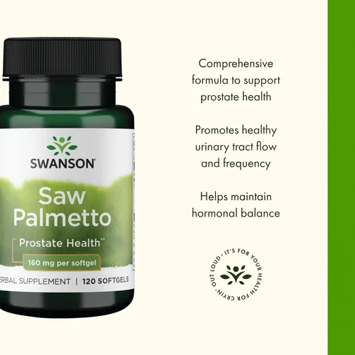 Vista 4 de Swanson Saw Palmetto Hombres Próstata Salud Hormona Apoyo Urinario Salud Urinaria 160 Miligramos 120 Sgels