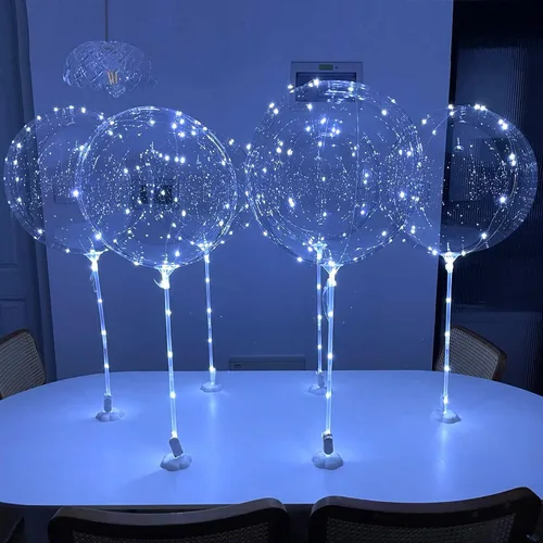 Vista 11 de Lightsfever 6 globos con luz LED con palos, centros de mesa para fiesta Azul