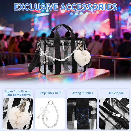 Vista 8 de Mini bolsa de mano, bolsa de playa iridiscente, bolsa transparente para eventos de estadio, conciertos, bolso resistente al agua con correa cruzada