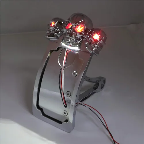 Vista 8 de Soporte de placa de matrícula de montaje lateral de curva cromada con luz trasera LED de calavera 7/8 "1" eje [P/N: USMT301A-S-CD] Cromo