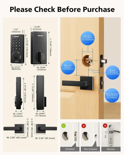 Vista 9 de Philips Cerradura de puerta inteligente WiFi con asa, control remoto con aplicación WiFi integrada, cerraduras de puerta de entrada sin llave