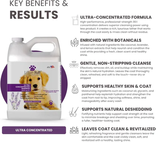 Vista 3 de Lillian Ruff PRO Formula Champú Ultra Concentrado para Perros – Hace 4 Galones/30 Botellas, Dilución 30:1, Champú Profesional para Mascotas