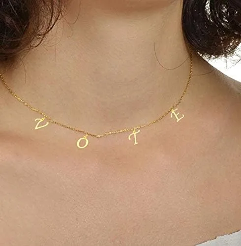 Vista 3 de Collar largo tiantian voto, chapado en oro de 14 quilates personalizado Michelle Obama carta votante collar para mujeres y niñas