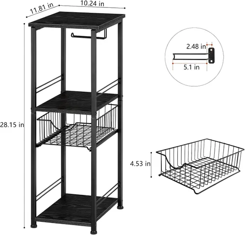 Vista 3 de OYEAL Armario de almacenamiento de papel higiénico negro pequeño estante lateral de baño con cajón estrecho gabinete de almacenamiento de toallas