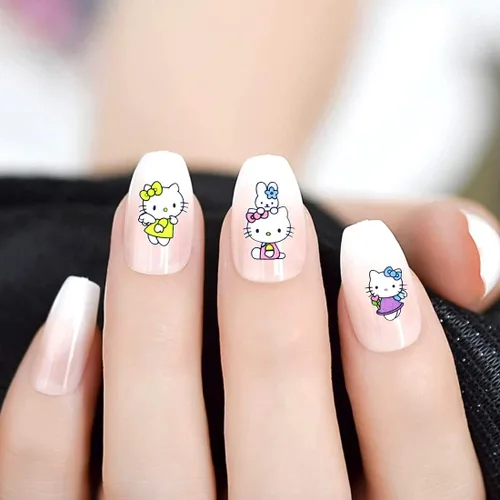 Vista 5 de Calcomanías de uñas autoadhesivas de dibujos animados de gato kawaii para mujeres y niñas (12 hojas)