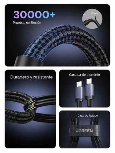 Vista 6 de UGREEN - Cable USB C de 240 W, 2 unidades, carga rápida para portátiles