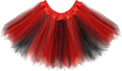 Vista 7 de Lusofie Falda tutú para mujeres adultas, clásica, elástica, de 3 capas, tutú de tul, faldas de ballet, faldas de baile de princesa (rojo y negro)