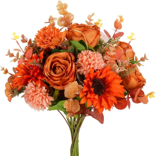 Vista 9 de Fall Cemetery Flowers for Grave, Faux Gerbera Daisies Flowers (13.38in) Arreglos florales de seda de otoño para el hogar, jarrón de mesa
