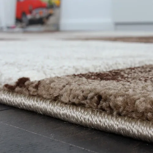 Vista 3 de Alfombra de diseño moderna con corte de contorno a cuadros en marrón beige, tamaño: 2' x 3'7