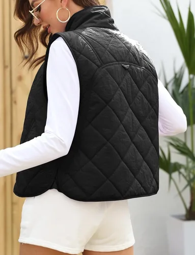 Vista 6 de Veatzaer Chaleco acolchado de gran tamaño para mujer, cuello alto, ligero, sin mangas, con botones