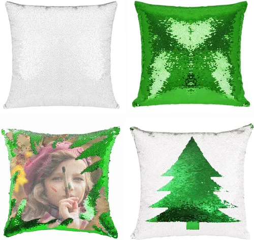 Vista 22 de Paquete de 2 fundas de almohada de lentejuelas sublimadas de 16 x 16 pulgadas, fundas de almohada reversibles con purpurina para regalos