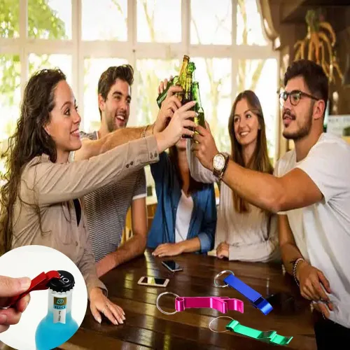 Vista 6 de 100 unids de aluminio de color abridor de botellas, llavero de abrebotellas de cerveza de bebidas de soda, para cocina/boda/bar/fiesta 100 piezas