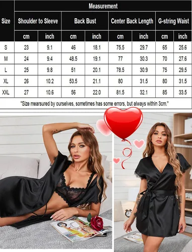 Vista 6 de Avidlove - Bata para mujer satinada con detalles de encaje, con lazos interiores, tipo kimono