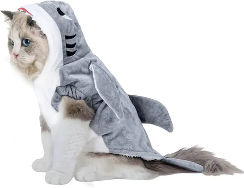 Vista 8 de NACOCO Disfraz de tiburón para perro, ropa para mascotas, abrigo de vacaciones de Halloween, sudadera con capucha para gatos y perros (azul, XS)