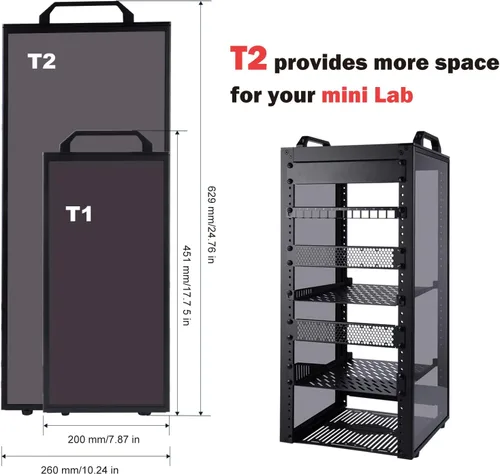 Vista 3 de GeeekPi DeskPi RackMate T2 Rack de Red de 12U, Mini Rack de Servidores de 10 Pulgadas para Equipos de Red, Servidores, Audio y Video, Montaje